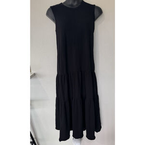 Wilt By Anthropologie Sleeveless Tiered Dress XL Midi Cotton Blend Black Flowy